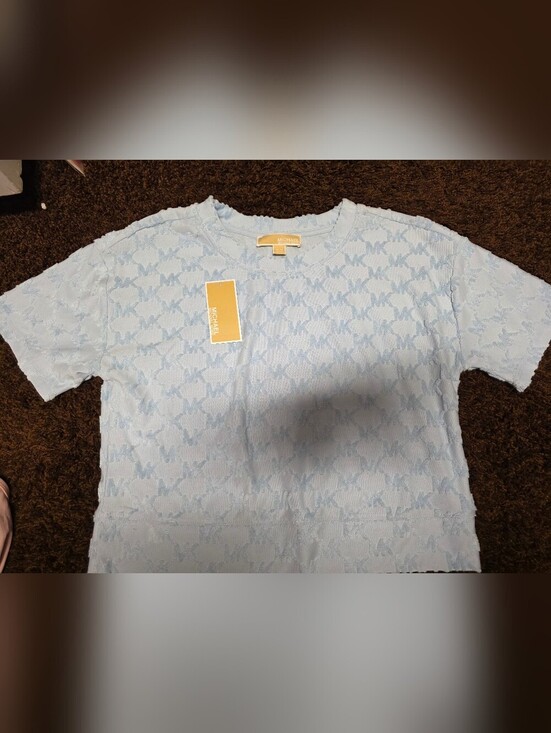 Michael Kors Tops - Michael Kors Light Blue MK Logo Jacquard Tee